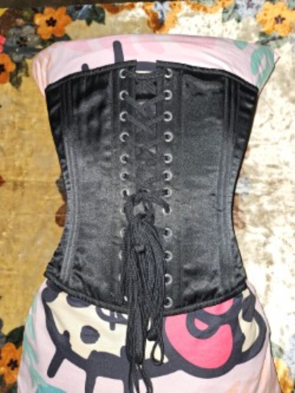 NWT L/28" BLACK SILK Night Owl Steel Boned Tight Lacing Corset LARGE EDWARDIAN - Picture 5 of 9